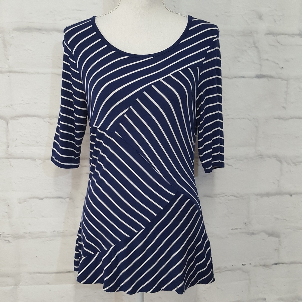 3/$20 Cable & Gauge 3/4 Sleeve Striped Top
